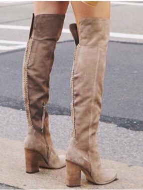 Dolce Vita Taupe Suede Over-the-Knee Boots with Braided Back Trim